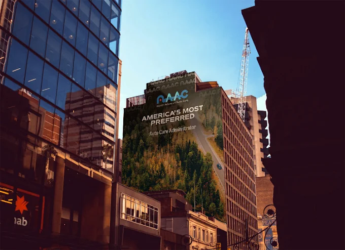 North American Auto Care billboard in a city streetscape